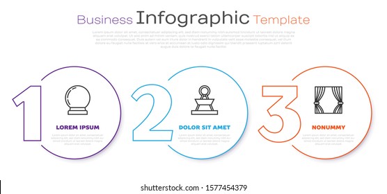Set line Magic ball, Attraction carousel and Curtain. Business infographic template. Vector