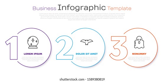 Set line Magic ball , Flying bat  and Ghost . Business infographic template. Vector