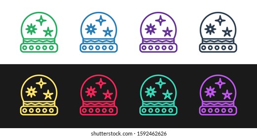 Set line Magic ball icon isolated on black and white background. Crystal ball.  Vector Illustration