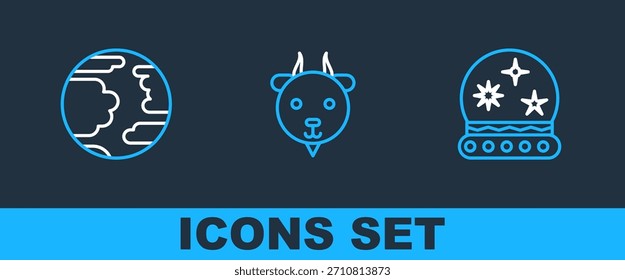 Set line Magic ball, Planet Mercury and Aries zodiac icon. Vector