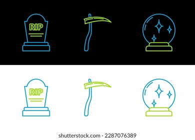 Fijar la línea bola mágica, Tombstone con RIP y el icono Scythe. Vector