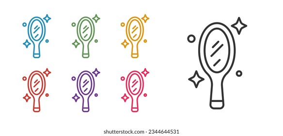 Set line Magic hand mirror icon isolated on white background. Set icons colorful. Vector