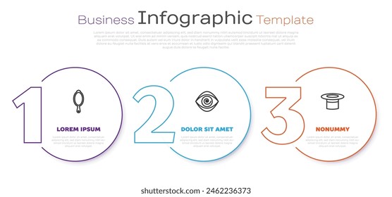 Set line Magic hand mirror, Hypnosis and Magician hat. Business infographic template. Vector