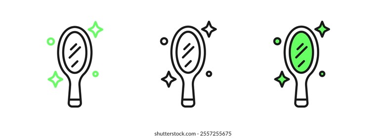 Set line Magic hand mirror icon isolated on white background.  Vector