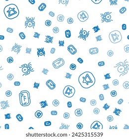 Set line Magic runes, Air element and Spider on seamless pattern. Vector