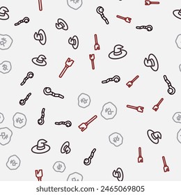 Set line Magic staff, Witch hat, runes and Witches broom on seamless pattern. Vector