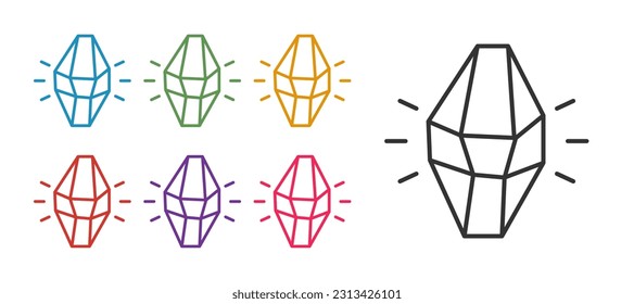 Set line Magic stone icon einzeln auf weißem Hintergrund. Fantasy-Kristall. Schmuckstück für Spiel. Stellen Sie die Symbole bunt ein. Vektorgrafik