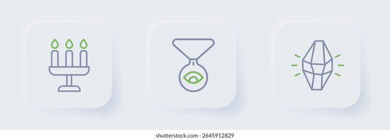 Definir linha Pedra mágica, Medalhão cadeia com olho e ícone de castiçal. Vetor