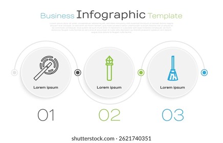 Set line Magic wand, Magic staff and Witches broom. Business infographic template. Vector