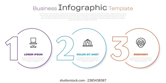 Set line Magician, Circus tent and Wild lion. Business infographic template. Vector