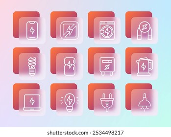 Imán de la línea del sistema, idea creativa de la luz de la lámpara, metro eléctrico, enchufe, refrigerador, lavadora, teléfono móvil y ningún icono del relámpago. Vector