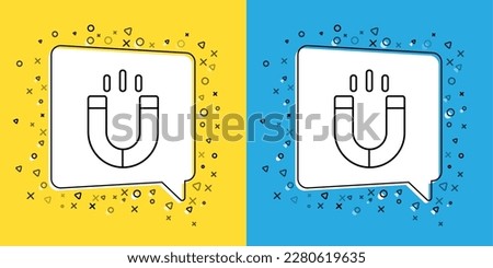 Set line Magnet icon isolated on yellow and blue background. Horseshoe magnet, magnetism, magnetize, attraction.  Vector
