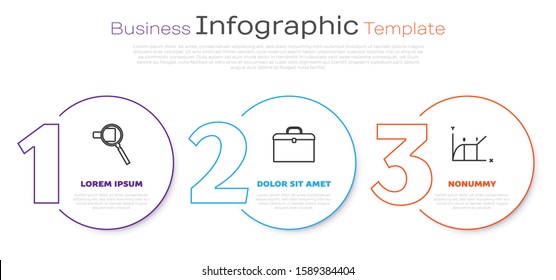 Set line Magnifying glass, Briefcase and Pie chart infographic. Business infographic template. Vector