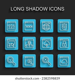 Set line Magnifying glass with check mark, Online shopping screen, and delete, Cloud technology data transfer, Server, Data, Secure your site HTTPS, SSL and download icon. Vector