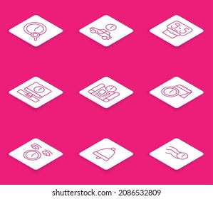 Fijar línea Vidrio de ampliación con reloj, Tiempo de viaje, Desde 9, Tiempo de monitoreo, Plan de proyecto, Calendario y, Icono Reloj y Sonido. Vector