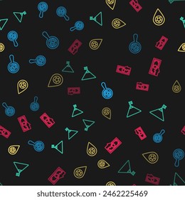 Set line Magnifying glass and dollar, Mountains flag, Location with star and Cash back on seamless pattern. Vector
