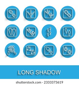 Set line Magnifying glass with footsteps, Wild boar paw footprint, Human footprints shoes, Fox, Seagull,  and  icon. Vector
