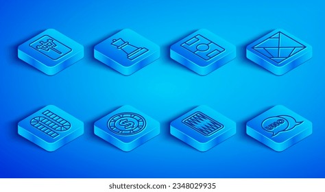 Set line Mahjong pieces, Chess, Hockey table, Casino chip with dollar, Backgammon board, Rubik cube, Board game and Uno card icon. Vector