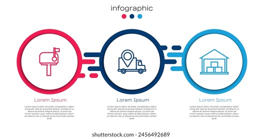 Set line Mail box, Delivery tracking and Warehouse. Business infographic template. Vector