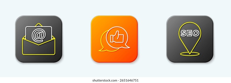 Definir linha Email e email, Classificação de produto do cliente e ícone de otimização de SEO. Vetor