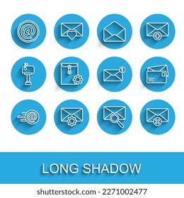 Set line Mail and e-mail, Envelope setting, with magnifying glass, Delete envelope,  and  icon. Vector