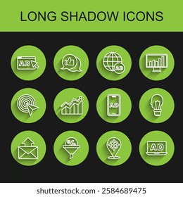 Set line Mail and e-mail, Lead management, Advertising, Target, Financial growth increase, Light bulb with concept of idea and  icon. Vector