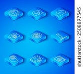 Set line Mail and e-mail, Monitor envelope, Pencil with eraser, Envelope, Telephone, Create account screen and  icon. Vector