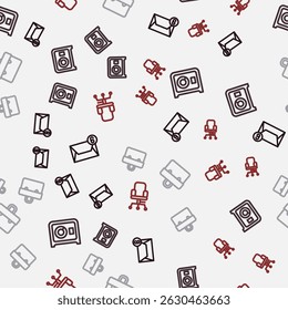 Defina a linha E-mail e e-mail, cofre, porta-arquivos e cadeira de escritório em um padrão perfeito. Vetor