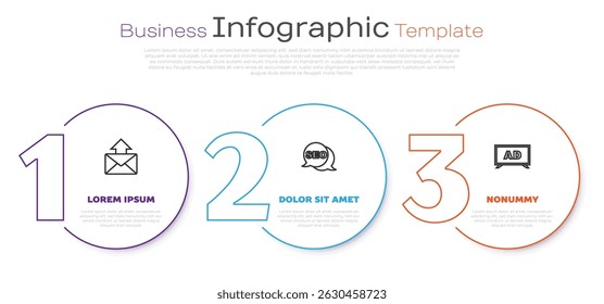 Defina a linha Email e e-mail, otimização de SEO e Publicidade. Modelo de infográfico comercial. Vetor