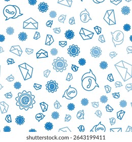 Set line Mail and e-mail, Telephone with speech bubble chat and Envelope on seamless pattern. Vector