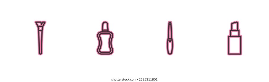Definir linha Pincel de maquiagem, arquivo de prego, garrafa de polimento e ícone Lipstick. Vetor
