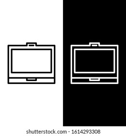 Set line Makeup powder with mirror icon isolated on black and white background.  Vector Illustration