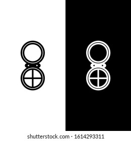 Set line Makeup powder with mirror icon isolated on black and white background.  Vector Illustration