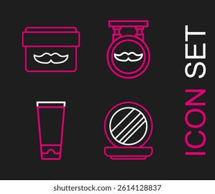Set line Makeup powder with mirror, Cream lotion cosmetic tube, Barbershop and jar icon. Vector