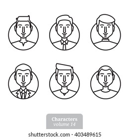 Set of Line Male Avatars