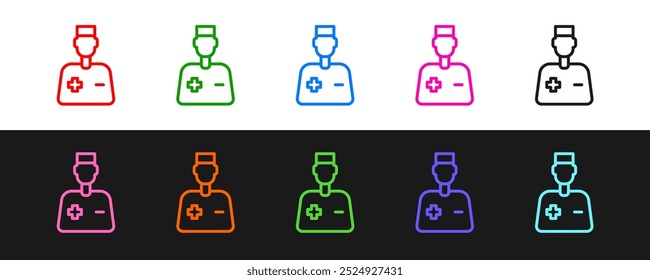 Set line Male doctor icon isolated on black and white background.  Vector