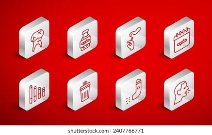 Fijar la línea Encurecimiento del hombre, Envase de blísters de chicles de nicotina, Mano con cigarrillos para fumar, Sin días, Inhalador, Caries Dientes, Basura y icono para fumar. Vector