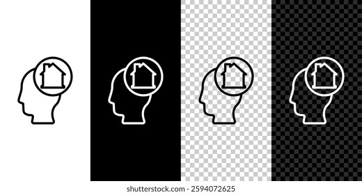 Set line Man dreaming about buying a new house icon isolated on black and white background.  Vector