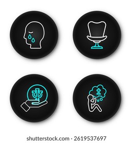 Set line Man graves funeral sorrow, Psychology, Psi, Armchair and  icon. Vector