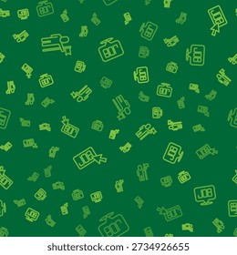 Set line Man holding flag, Search job and  on seamless pattern. Vector