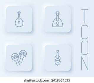Set line Mandolin, Balalaika, Maracas and Violin. White square button. Vector