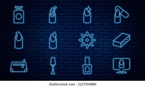 Set line Manicure, Nail file, manicure, Broken nail, Tube of hand cream, False nails and icon. Vector