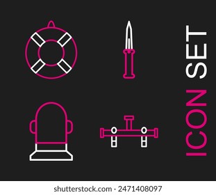 Set line Manifold, Buoy, Army knife and Lifebuoy icon. Vector