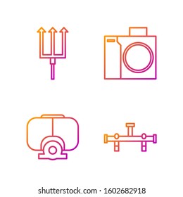 Set line Manifold, Diving mask, Neptune Trident and Photo camera for diver. Gradient color icons. Vector