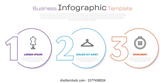 Set line Mannequin, Hanger wardrobe and Round adjustable embroidery hoop. Business infographic template. Vector