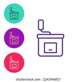 Fijar la línea Icono del molino de café manual aislado en el fondo blanco. Indique los iconos en colores. Vector