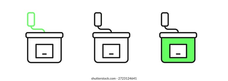Set line Icono de molinillo de café manual aislado sobre fondo blanco.  Vector