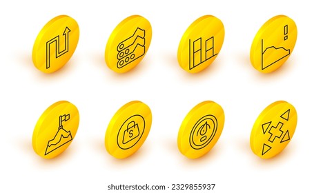 Linie Viele Wege Richtung Pfeil, Digital-Speed-Meter, Einkaufstasche mit Verkauf, Gebirgsflagge, Finanzwachstum Rückgang, Grafik, Diagramm, Diagramm und Pfeil-Symbol. Vektorgrafik