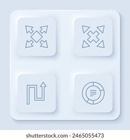 Linie festlegen Viele Wege Richtungspfeil, , Pfeil und Tortendiagramm Infografik. Weißes quadratisches Button. Vektorgrafik