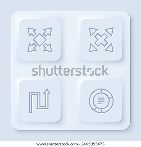 Set line Many ways directional arrow, , Arrow and Pie chart infographic. White square button. Vector